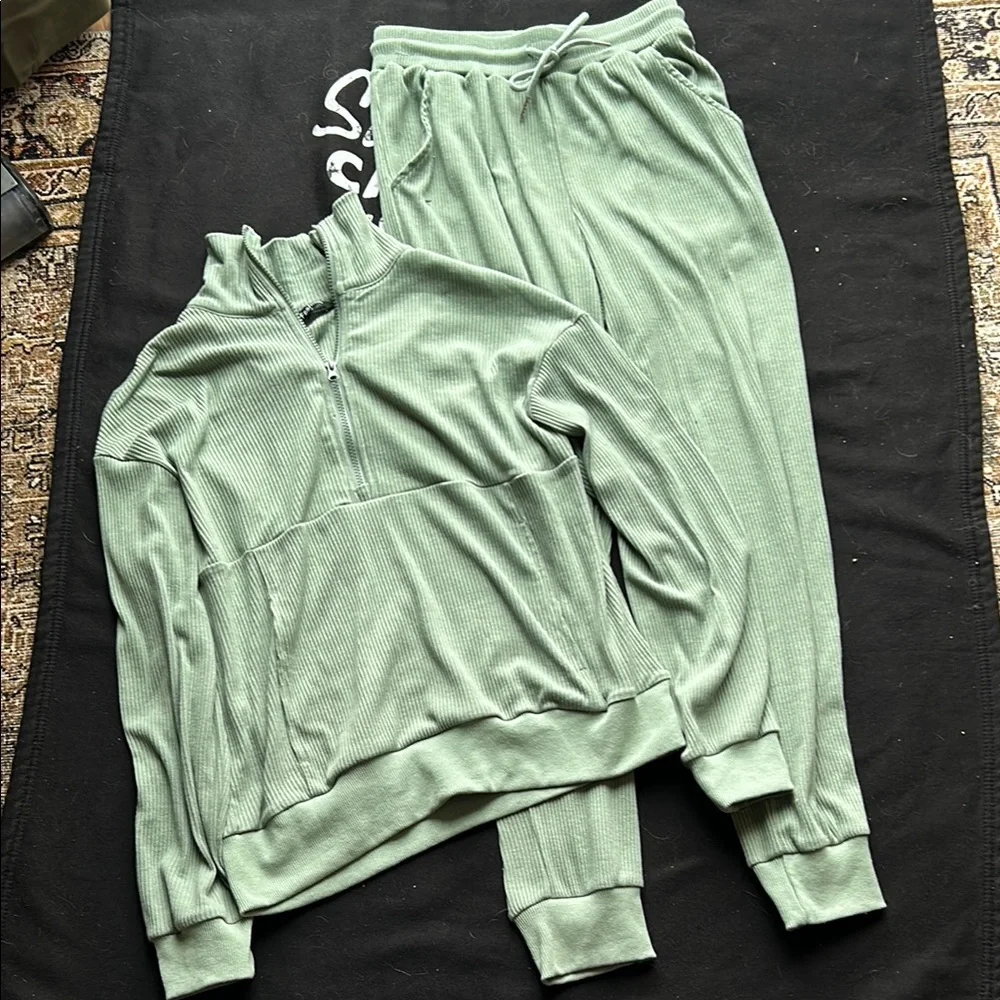 Green Ribbed Two-Piece Set - Picture 1 of 5